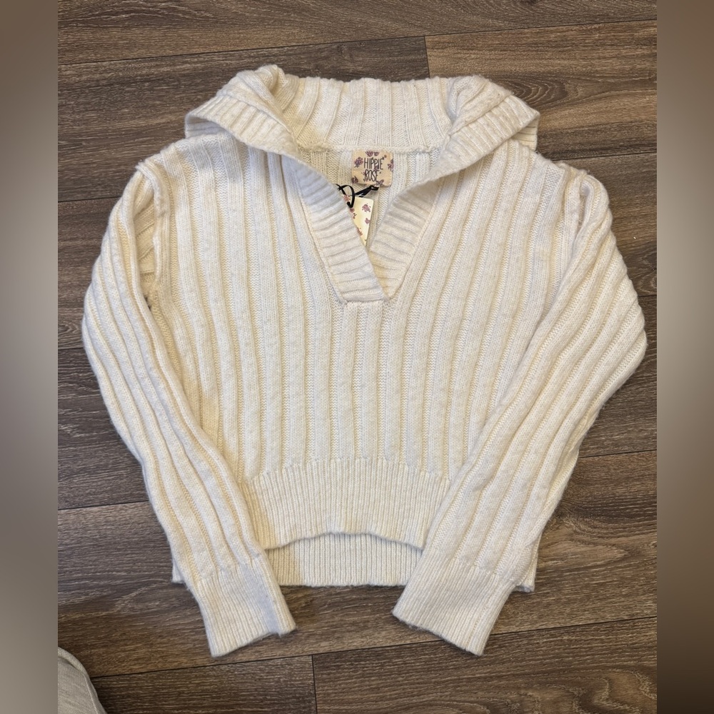 Hippie Rose Cream V-Neck Sweater